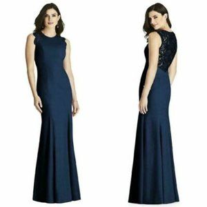 Dessy Collection Sleeveless Lace Back Trumpet Gown